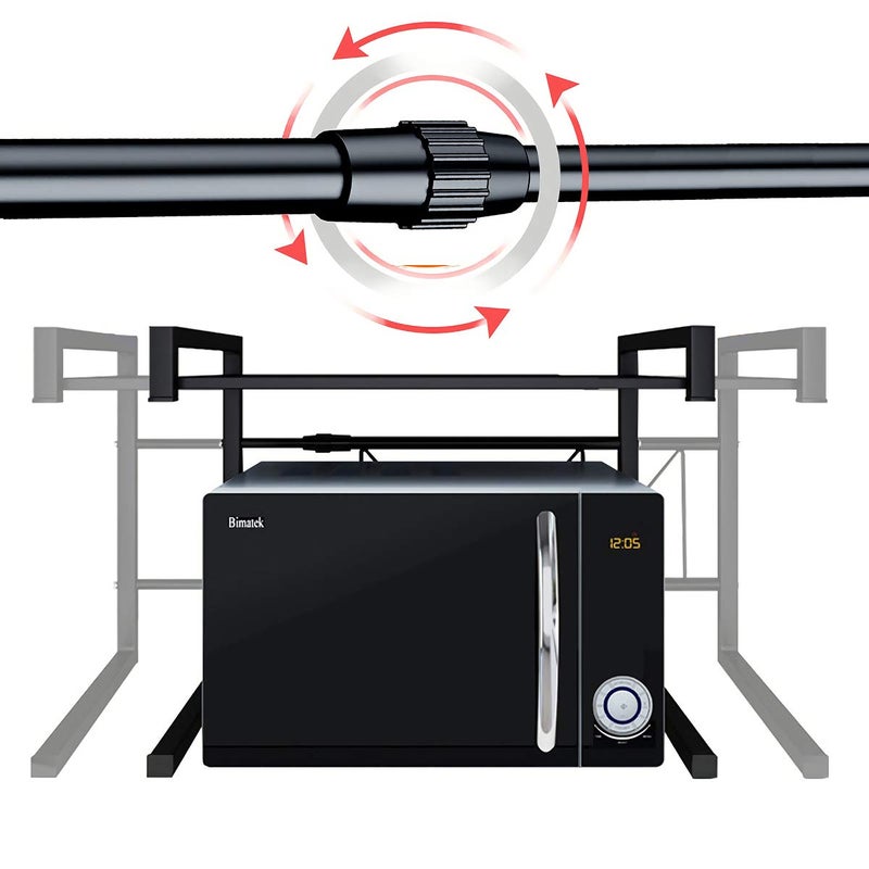 PUSDON Adjustable Carbon Steel Microwave Oven Rack, 2-Tier with 3 Hooks, 55lbs Weight Capacity, Black - Image 4